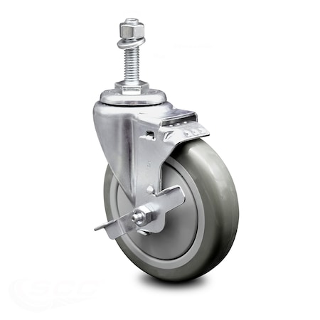 Service Caster 5 Inch Gray Polyurethane Wheel Swivel 10mm Threaded Stem Caster with Brake SCC-TS20S514-PPUB-TLB-M1015